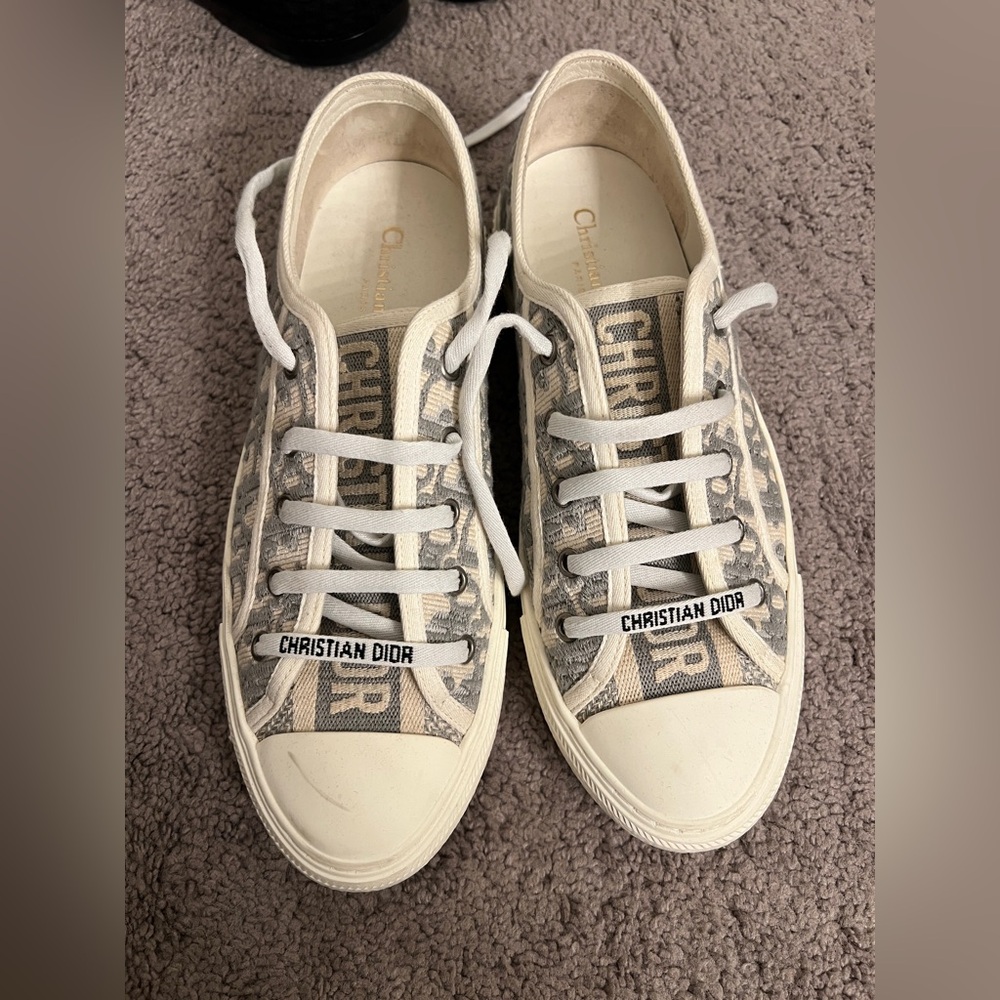 Dior Gray and Cream Canvas Sneakers